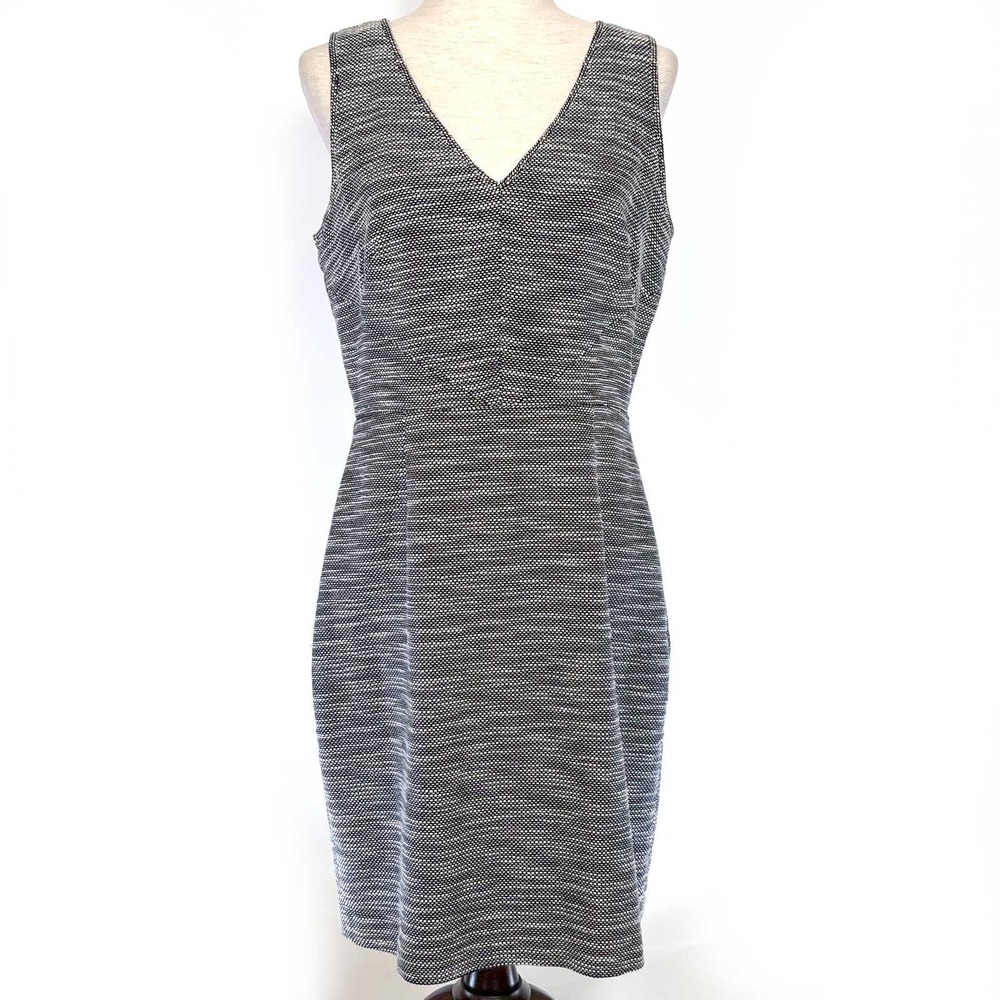 Banana Republic Tweed Sheath Dress Womens Sz 12 Gray Sleeveless V-Neck Lined